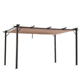 10' x 13' Aluminum Patio Pergola with Retractable Pergola Canopy, Backyard Shade Shelter for Porch, Outdoor Party, Garden, Grill Gazebo, Brown