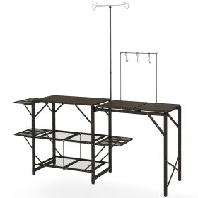 Folding Camp Kitchen, Camping Table Cooking Station with Adjustable Lamp Stand
