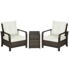 3 Piece Patio Furniture, PE Wicker Storage Table & Chairs, Beige