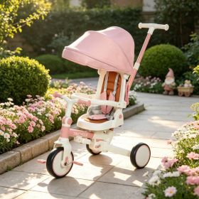 Pink 7-in-1 Toddler Tricycle Stroller – for 1-5 Years Old, Adjustable Push Handle, Rotatable Seat, Detachable Canopy (Option: 59298639)
