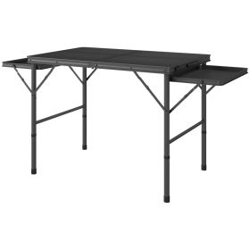 Folding Camping Table, 4.5ft Portable Table with 2 Wing Panels, Height Adjustable Metal Picnic Table (Option: Black)