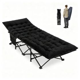 Black Foldable Heavy Duty Camping Cot 330LBS, Portable Outdoor Sleeping Bed with Cushion & Carry Bag for Camping Office Nap (Option: Default Title)